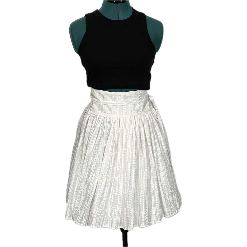 Club Monaco Wrap Skirt Polka Dot Cotton 0 White Mini A-Line Full Lined
